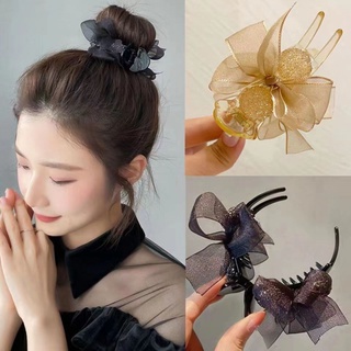 Kẹp tóc nơ đính đá màu đen phong cách nhật hàn thanh lịch dành cho nữ