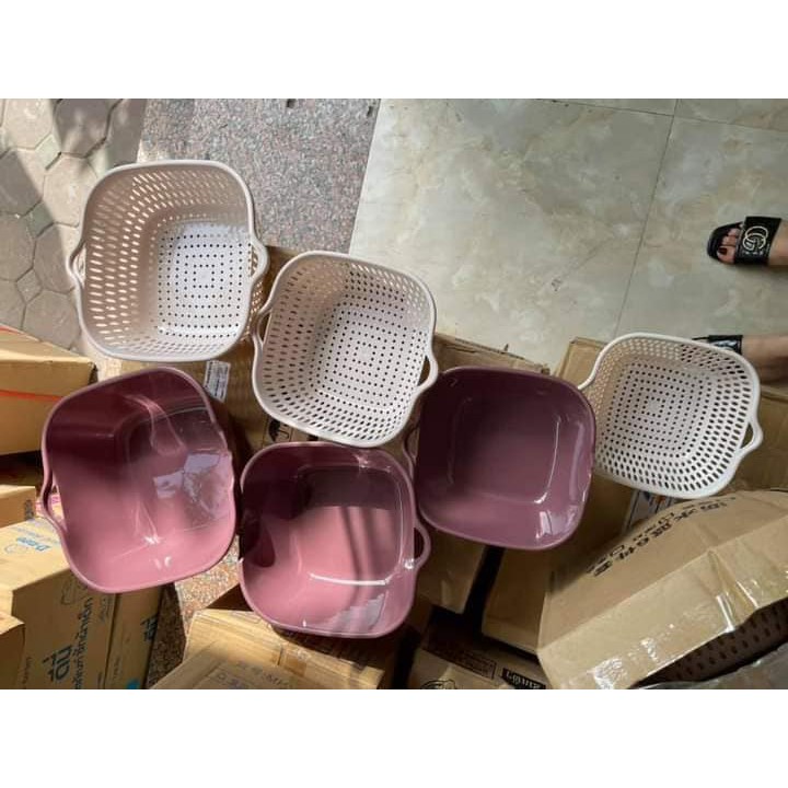 Bộ 6 Món Rổ Nhựa Kèm Chậu Cao Cấp Rá Ráo Nước Để Thực Phẩm Tươi Sống Đồ Dùng Nhà Bếp