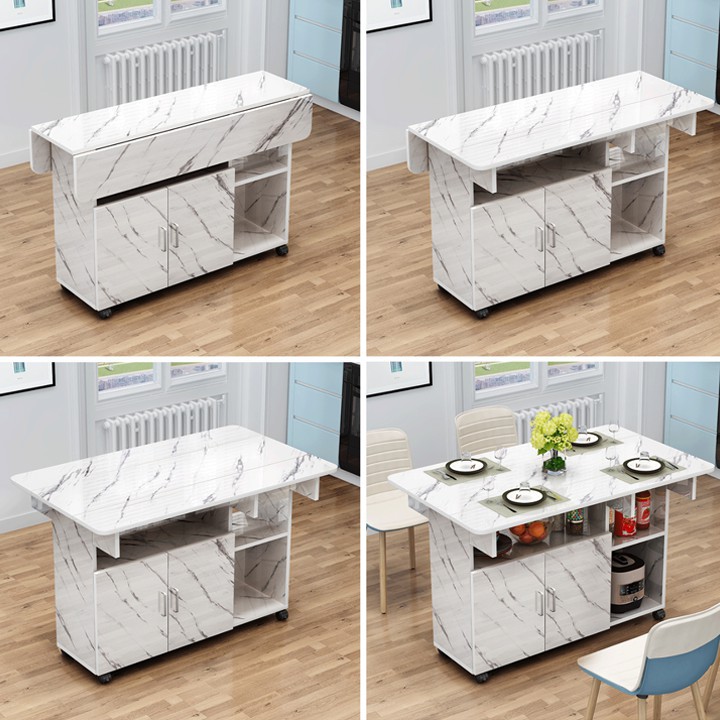 Bàn ăn gấp gọn có bánh xe, Bộ bàn ăn thông minh mở rộng cho 4 đến 6 người ăn kích thước D120 x R70 x C75 | BigBuy360 - bigbuy360.vn