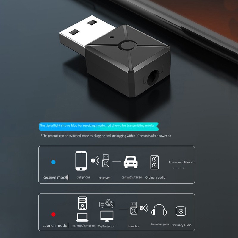 Usb Bluetooth 5.0 Truyền Nhận Âm Thanh Không Dây 2 Trong 1 Cho Tv Máy Tính Xe Hơi