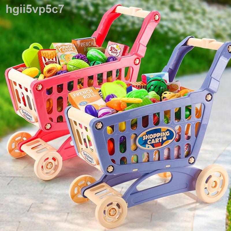 Xe đẩy trẻ em đồ chơi cô gái cắt trái cây hạnh phúc cậu bé nhà bộ bếp