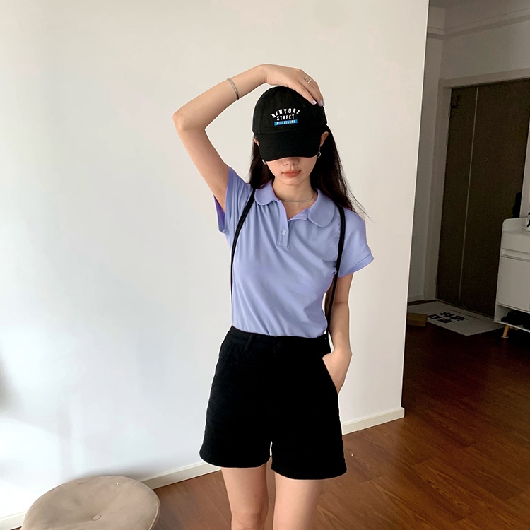 Áo thun ngắn Peppermint cổ polo màu trơn thời trang 52985