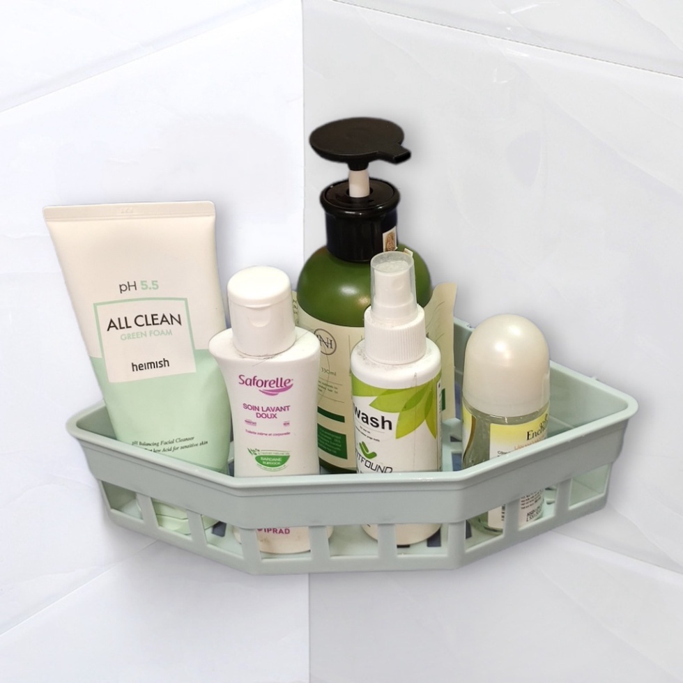Khay tam giác dán tường Hokori Việt Nhật  đựng vật dụng nhà tắm nhà bếp, Kệ đựng đồ đa năng nhựa PP cao cấp