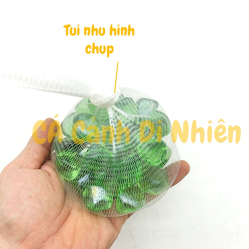 Sỏi thủy tinh màu Xanh Lục 350 Gram hình viên đá trang trí hồ cá cảnh