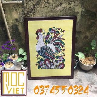 Tranh Đông Hồ Gà Hoa Hồng - 37x52 cm - Tranh Khung