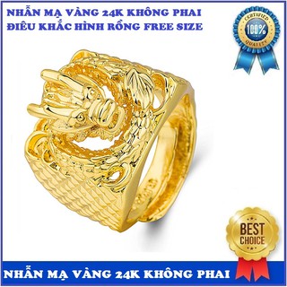 Nhẫn nam đầu rồng mạ vàng , Nhẫn điêu khắc hình rồng mạ vàng 24k không phai free size mẫu số 1