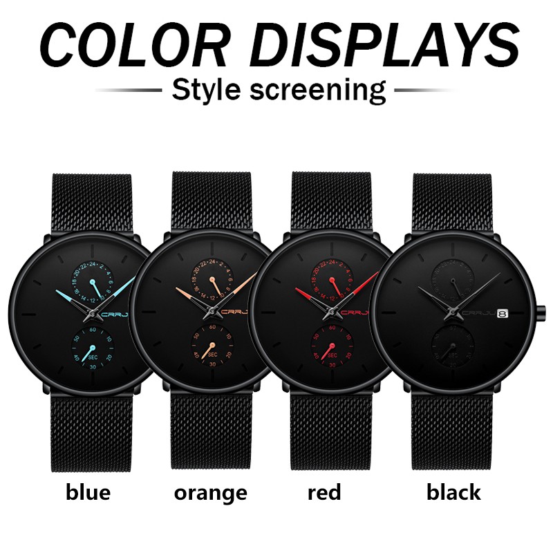 CRRJU Men's Watch Fashion Leisure Sports Waterproof Stainless Steel Quartz 2265