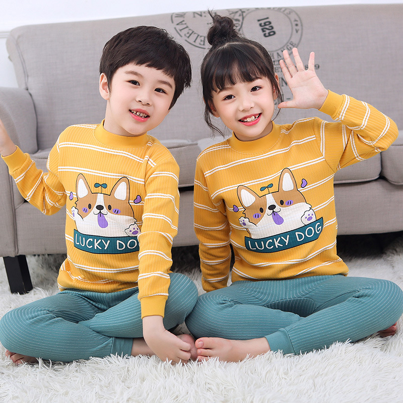 Bộ Đồ Ngủ Pijama Dài Tay Vải Cotton Dày Thời Trang Thu Đông 2021 Cho Bé