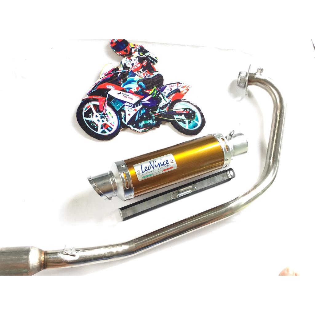 Pô leovince vàng cổ INOX gắn nhiều loại xe - có tiêu - Pass treo lò xo đầy đủ