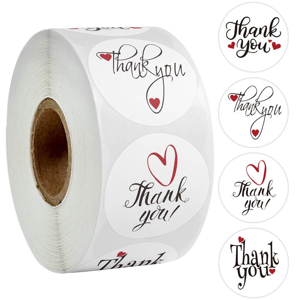 500 Miếng sticker tròn chữ thank you dán niêm phong bìa thư xinh xắn