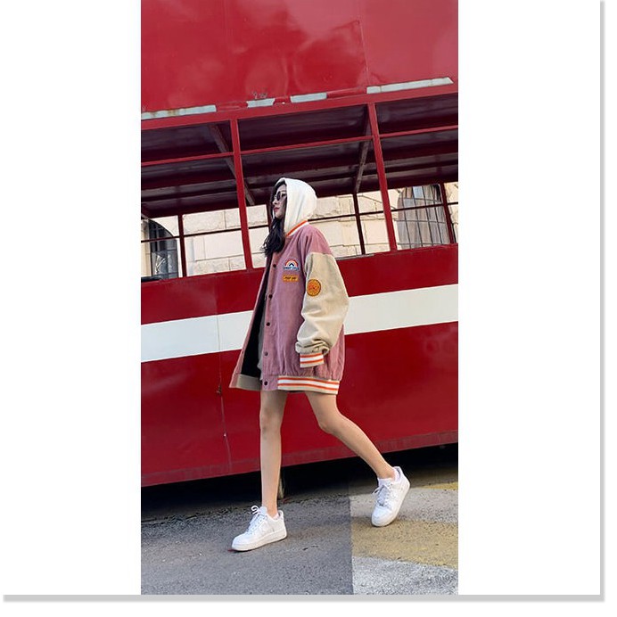 [Mã giảm] Áo Khoác Bomber Unisex Chất Nhung 🦋Áo Jacket Khuy Bấm Tay Bo Phối Màu Form Rộng 2 Màu 🦋 | BigBuy360 - bigbuy360.vn