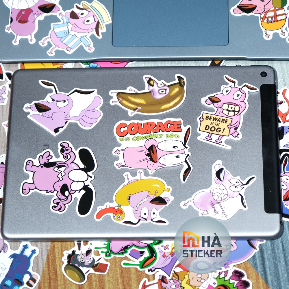 Set 50 Sticker Dán Chó Courage PVC Chống Nước | Dán Điện Thoại | Dán Laptop | Dán Mũ Bảo Hiểm | Dán Vali