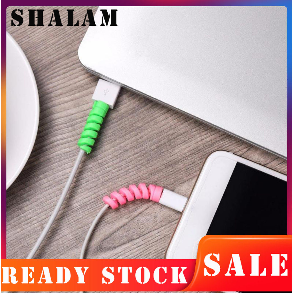 <Raperils>1 Pair Charging Cable Protector Durable Anti-tangle Plastic Spiral Charging Cord Winder for Cellphones Computers Laptops Mouses USB Cords