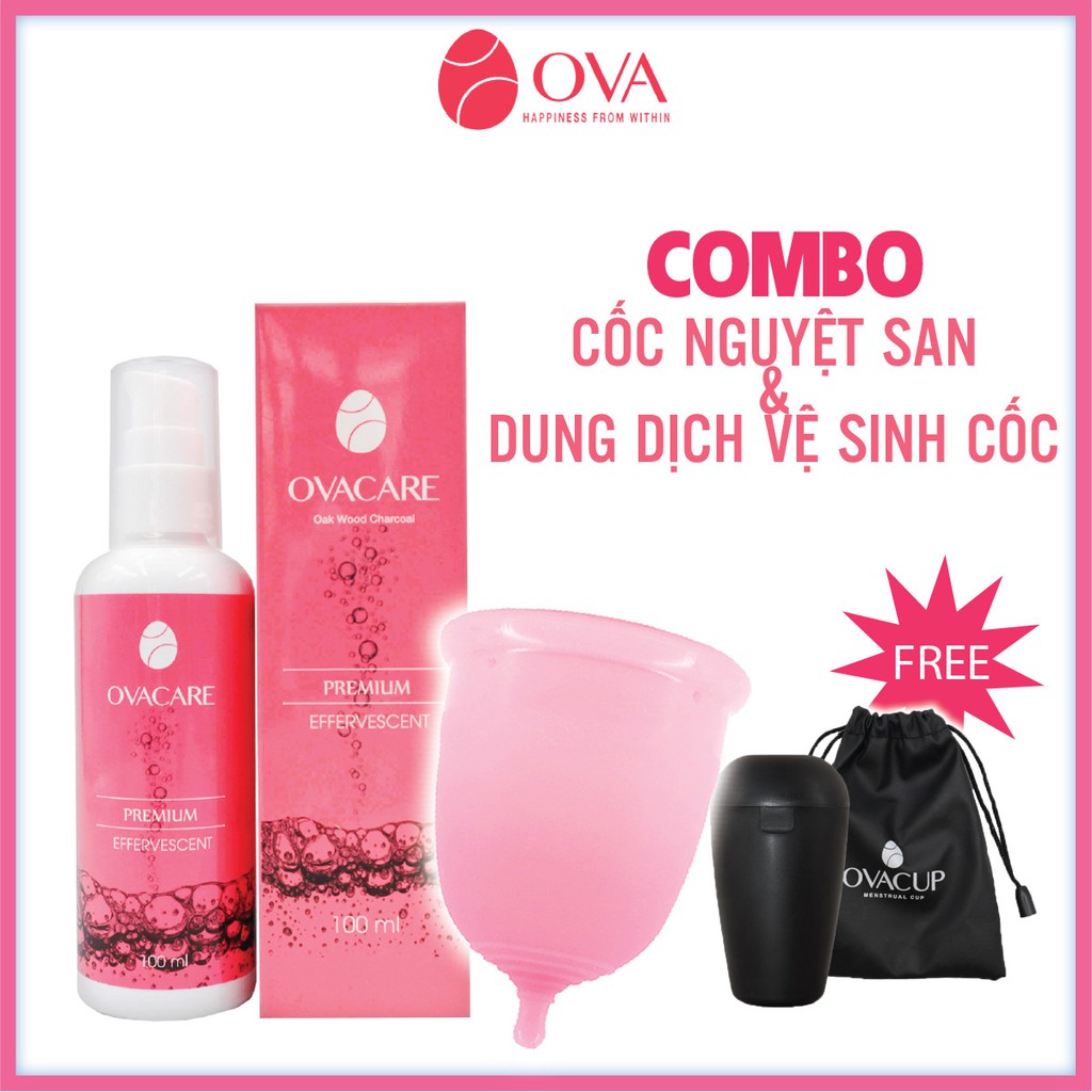 Combo cốc nguyệt san Ovacup và dung dịch vệ sinh cốc, ngăn ngừa vi khuẩn, tiệt trùng, khử mùi, chống ố vàng ( 100ml)