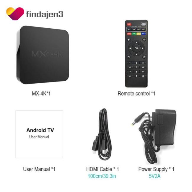 Bộ Tv Box Mxq 4k Android 7.1 2.4g Wifi Dlna Rk3229 Lõi Tứ 1g + 8g Và Phụ Kiện