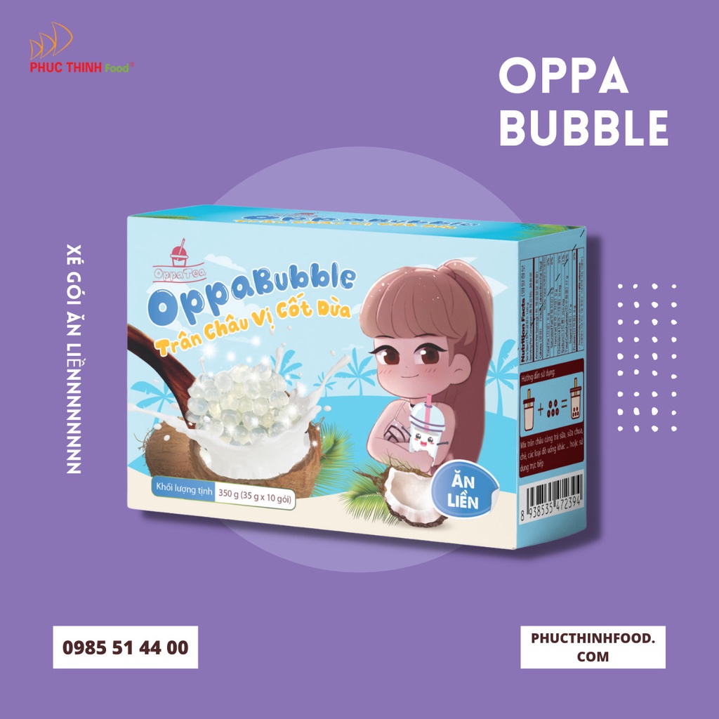 Trân Châu Oppa Bubble Ăn Liền Hộp 350g Topping Giòn Dai Nguyên Liệu Trà Sữa Pha Sẵn 4 Vị