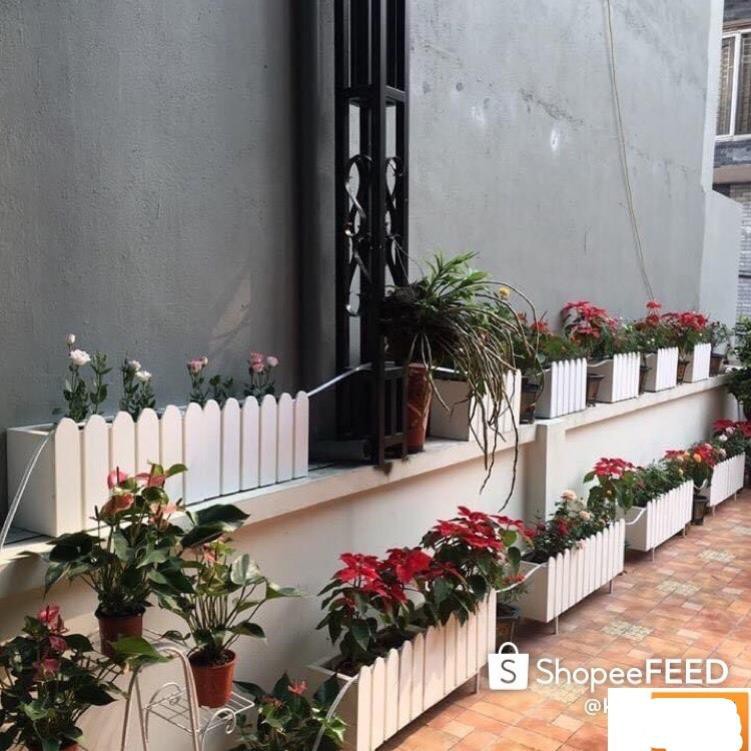 Chậu hàng rào nhựa composite trồng hoa cây các loại màu trắng Dài 60cm