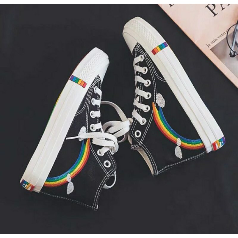 Giày thể thao cao cổ Viền cầu vồng thêu siêu hot 🌈🌈🌈 - Uzzlang-Taobao