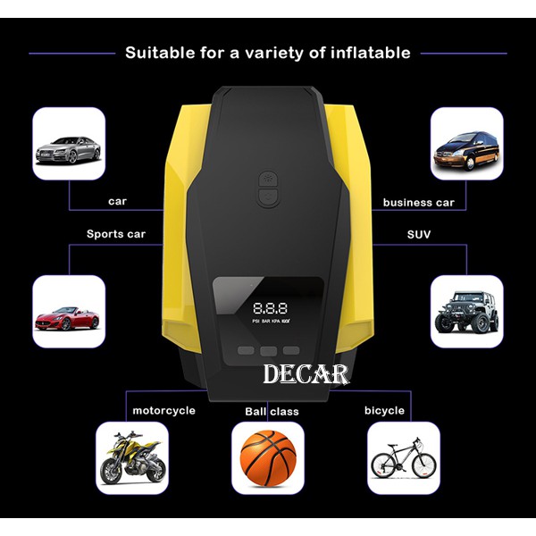 Máy bơm lốp ô tô, bơm xe hơi màn hình điện tử led tự ngắt kết hợp đèn pin siêu sáng ATJ-1166 12V 120W