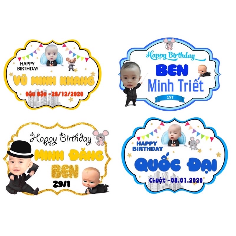 Hình chibi sinh nhật , baner bảng tên kích thước 20 *30 cm; 30*40cm