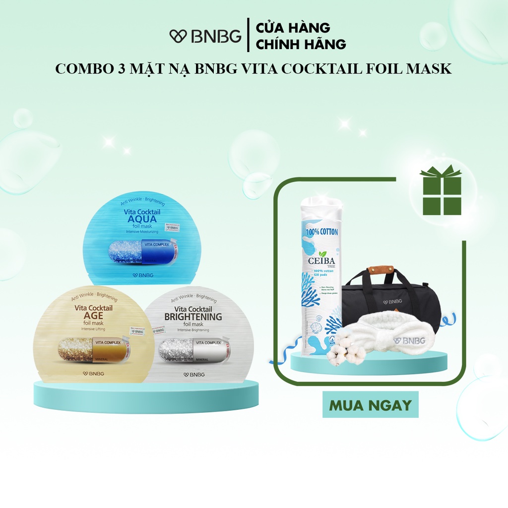 Combo 3 mặt na thiếc gấp đôi dưỡng chất BNBG Vita Cocktail Foil Mask 30mlx3