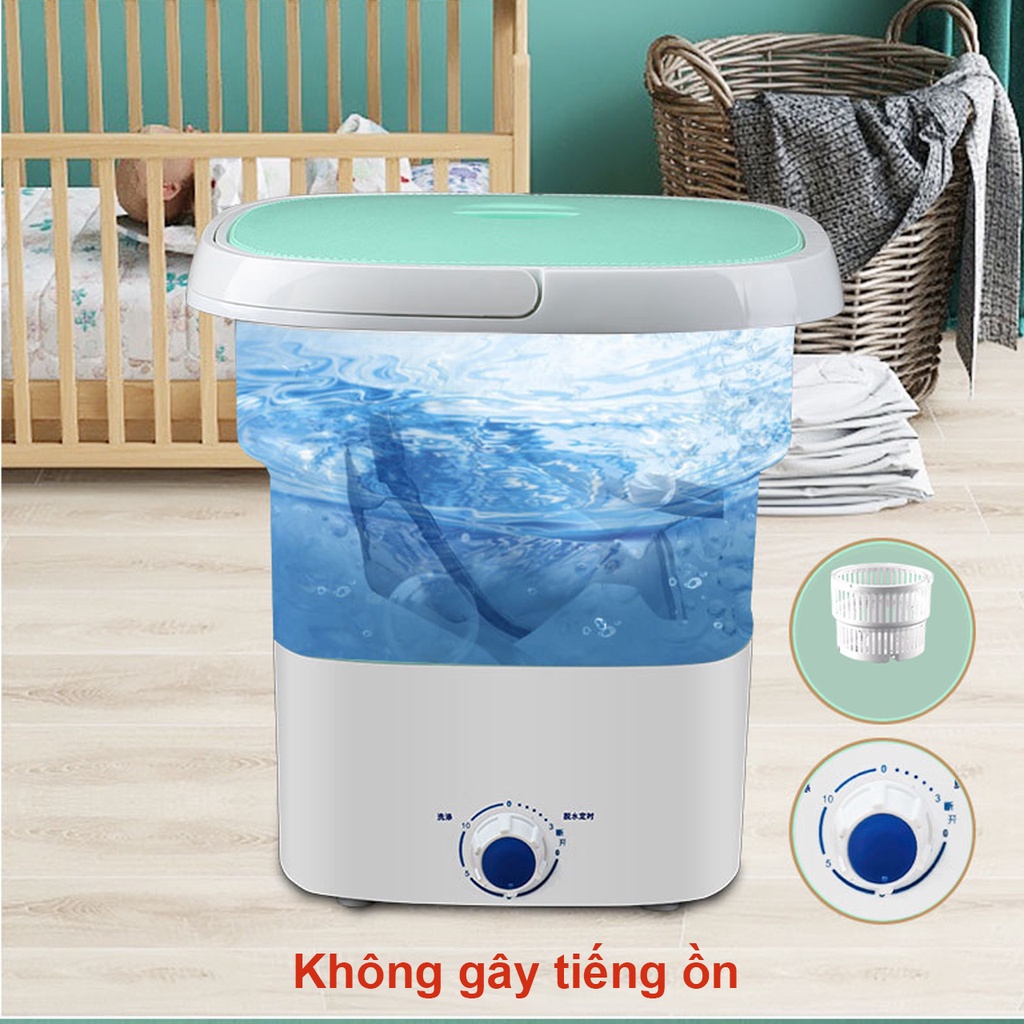 ( xả kho)Máy Giặt Mini Gấp Gọn Kèm Lồng Vắt, Máy Giặt Mini Dung Tích 11.5L Có Van Xả Nước Tiện Lợi L2030