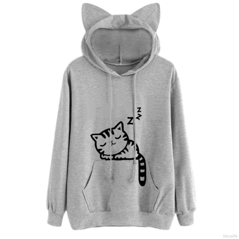 Áo hoodie mũ tai mèo thời trang mùa thu dễ thương cho nữ