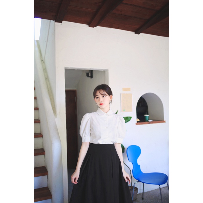 Áo nữ cổ đức bản tròn màu trắng ngắn tay, sơ mi công sở thời trang hàn quốc Quyên Fashion AA582
