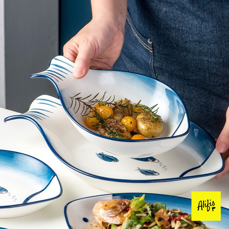 Đĩa sứ, đĩa sứ decor hình cá cách điệu – dùng cho bàn ăn và decor