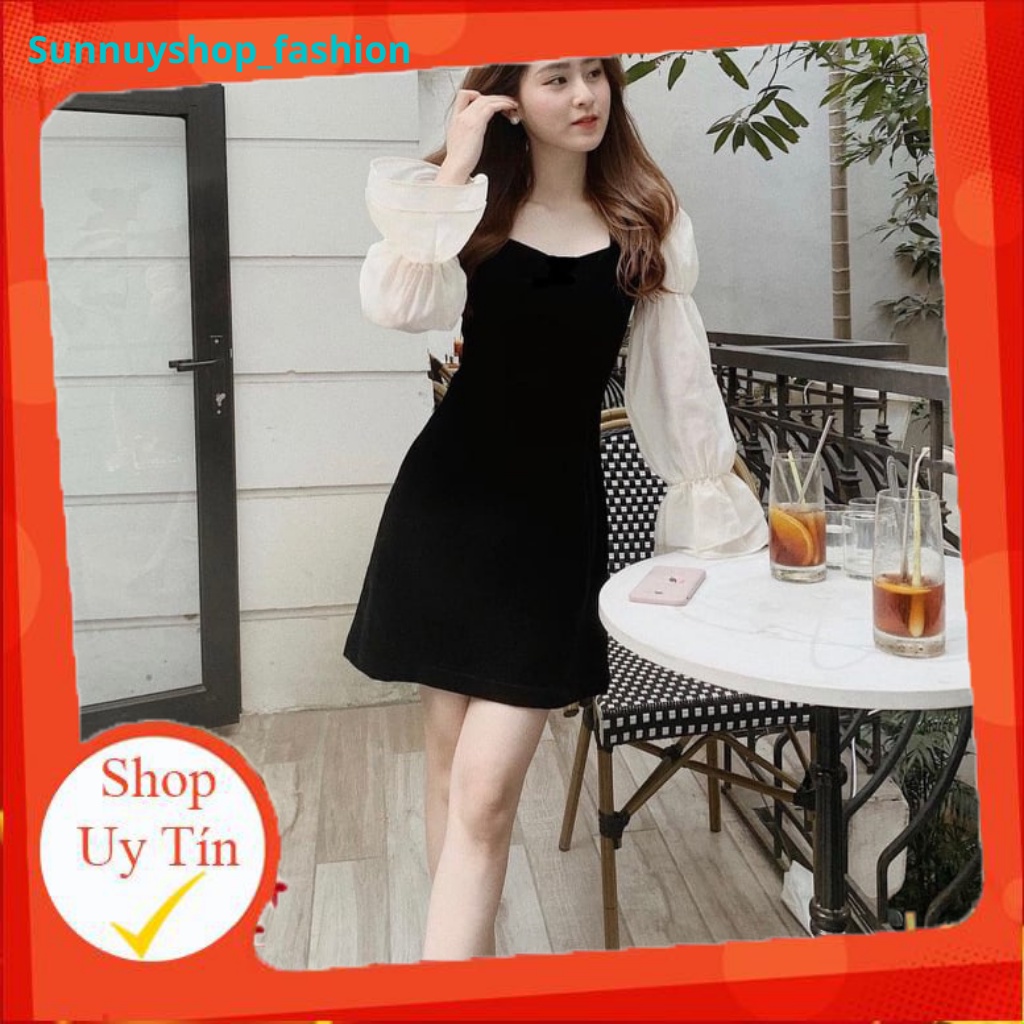 váy nhung đen tay lụa siêu hottt | BigBuy360 - bigbuy360.vn