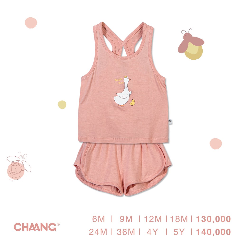 Bộ ba lỗ Lake hồng, quần áo trẻ em, phụ kiện, đồ sơ sinh hãng Chaang chất liệu cotton an toàn cho bé