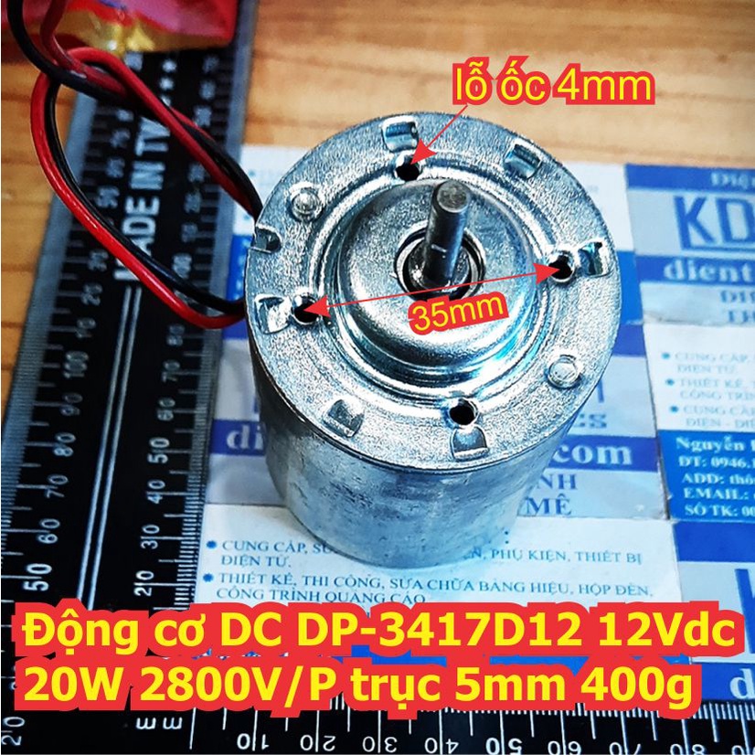 Động cơ DC DP-3417D12 12Vdc 20W 2800V/P trụ 5mm 400g kde8123