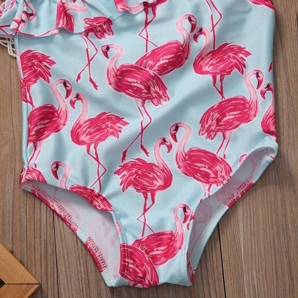 Đồ bơi 1 mảnh thiết kế lệch vai in hình hồng hạc xinh xắn cho bé gái 1-6T