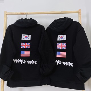 Áo khoác nỉ nam nữ - áo hoodie lót nỉ bông yayshop dáng rộng unisex hàn quốc 3 lá cờ