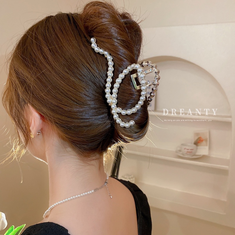 Kẹp Tóc Đính Kim Cương Giả Và Ngọc Trai Phong Cách Retro Thanh Lịch Thời Trang