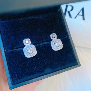 Bông tai vuông full đá mạ bạch kim Italy RCLN