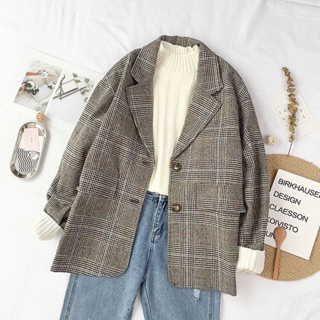 Blazer kẻ nâu