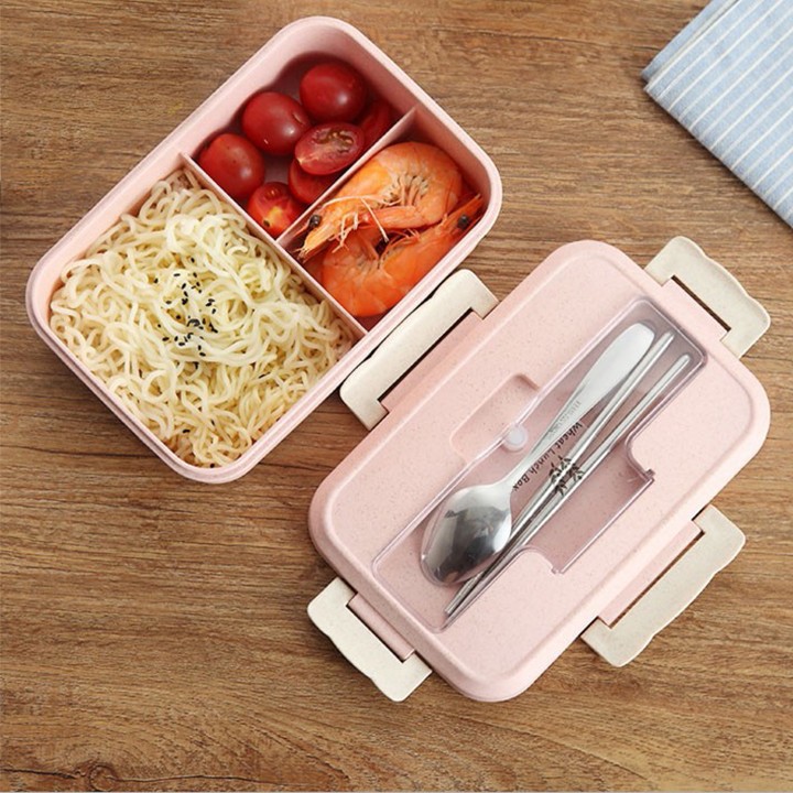 Hộp đựng cơm văn phòng 3 ngăn  kèm đũa thìa inox | BigBuy360 - bigbuy360.vn