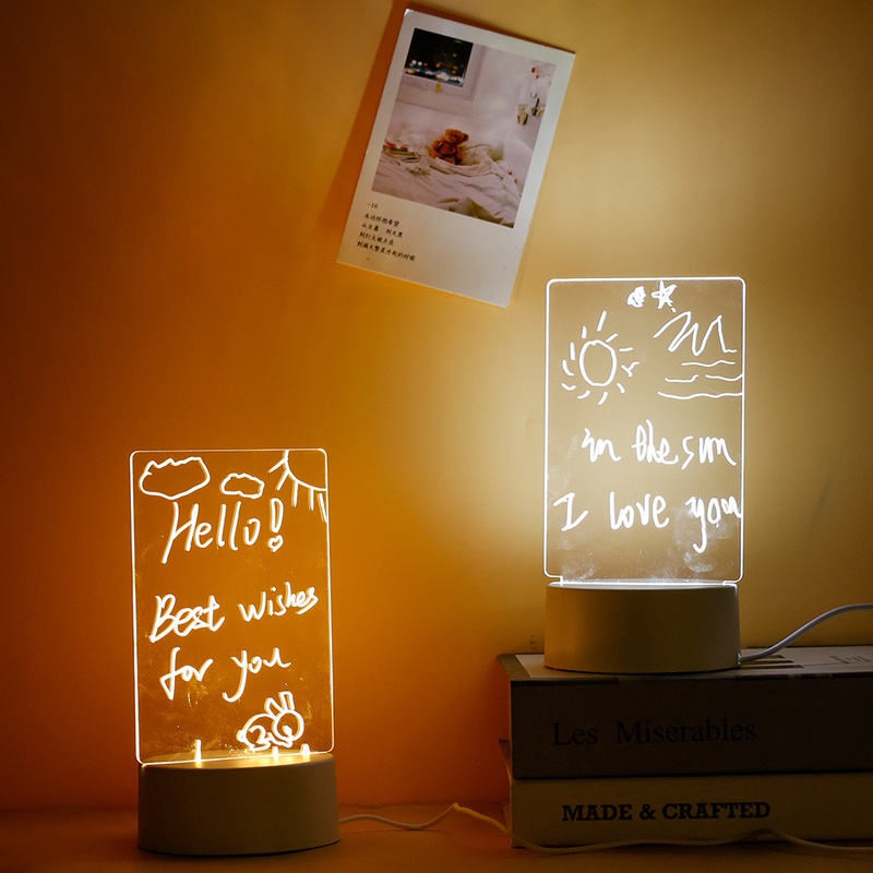 Bảng Ghi Chú Tiết Kiệm Năng Lượng Bằng Acrylic Trong Suốt Có Đèn LED Và Cổng Sạc USB