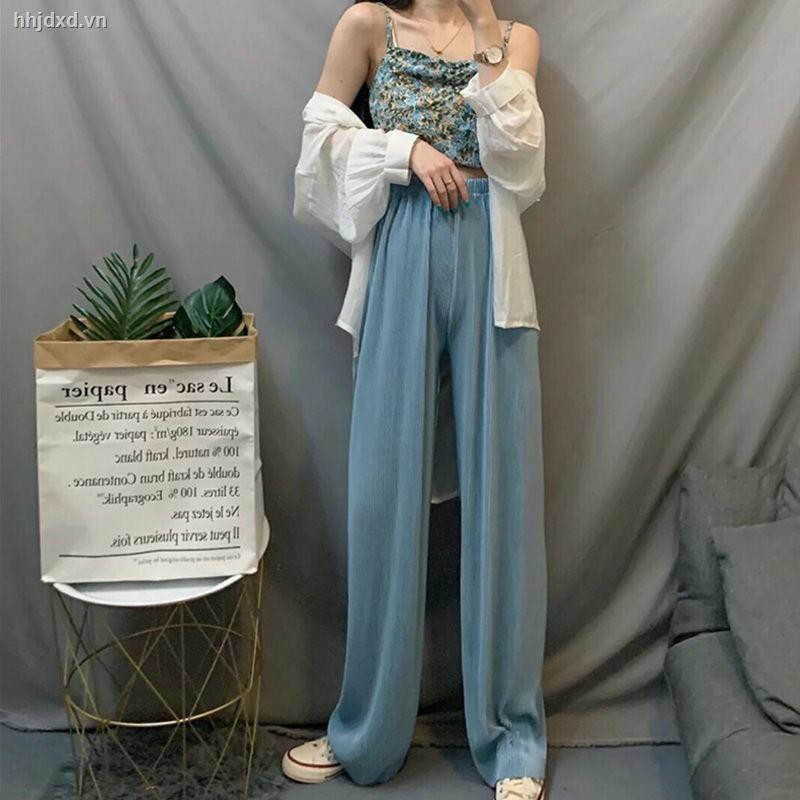 Quần lưng cao ống rộng thiết kế kiểu xếp ly thời trang xuân hè 2021 sành điệu cho nữ