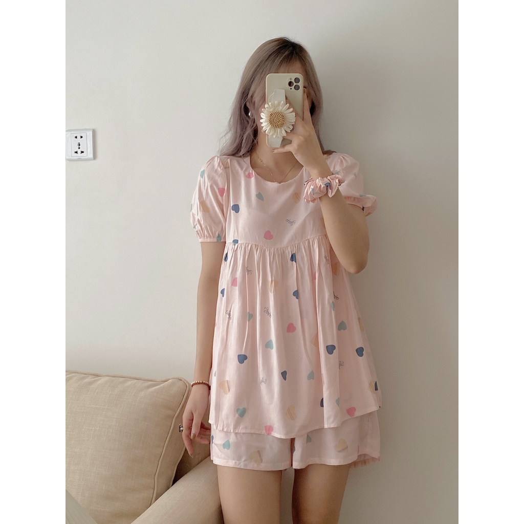 Ảnh thật - Bộ ngủ Lanh Mango không nhăn nhiều họa tiết Bộ Pijama lanh lụa