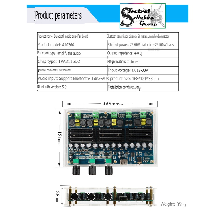 Mạch khuếch đại âm thanh 4 kênh 2*50W + 2*100W bluetooth 5.0 chất lượng cao Digital Audio Amplifier A10266