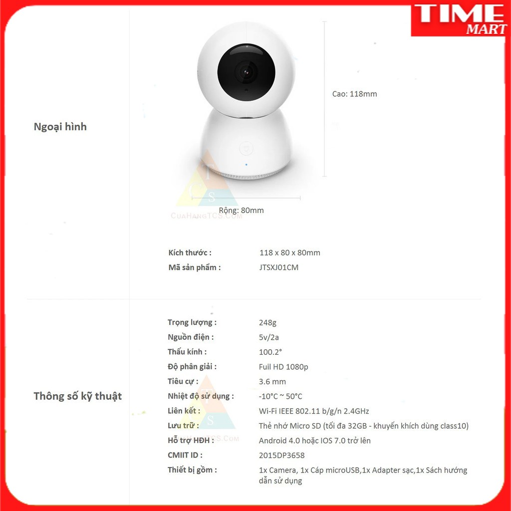 Camera ip giám sát xoay 360 độ 1080p JTSXJ01cm [TIME_MART siêu thị tiện ích gia đình]