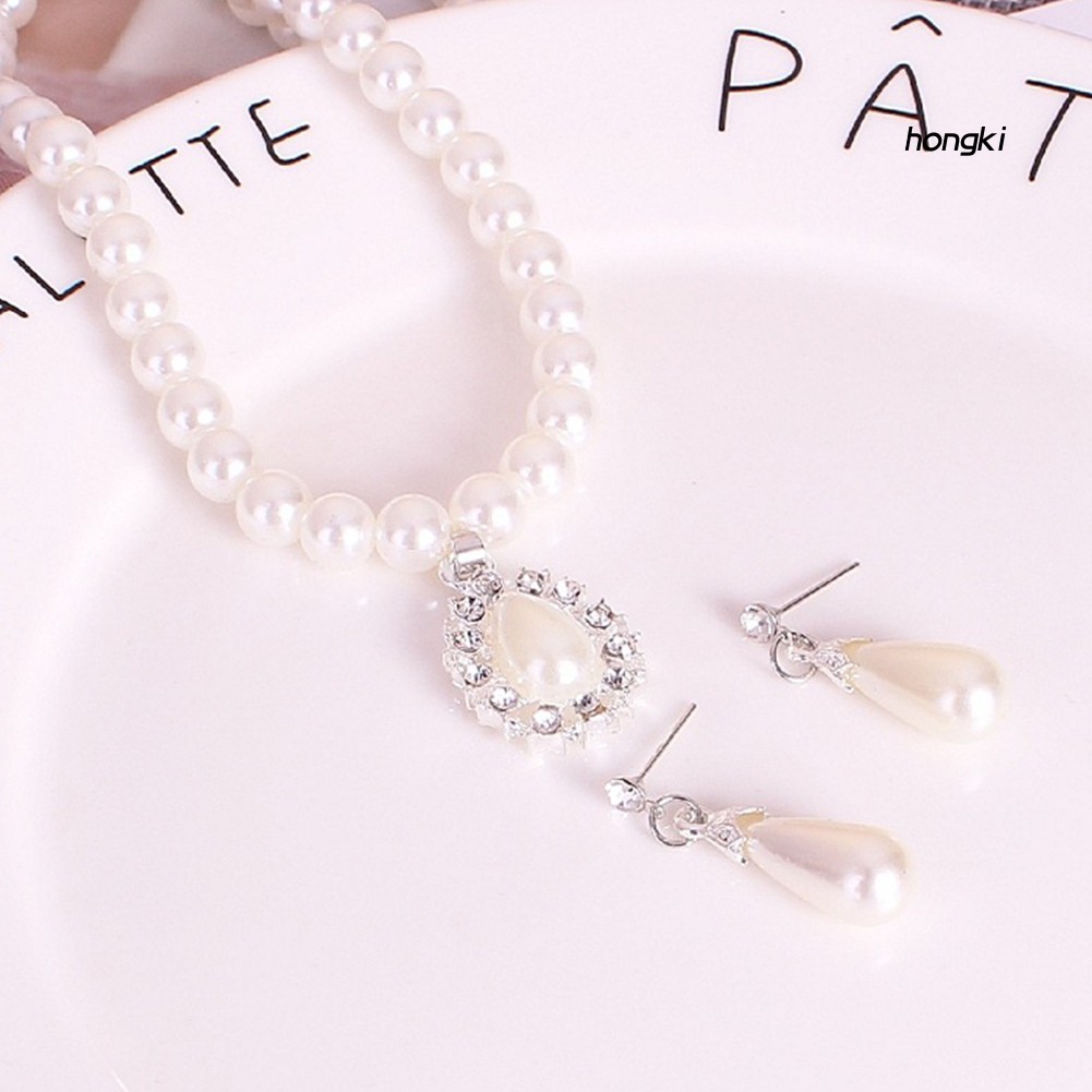 (Hàng Mới Về) Bộ vòng cổ + Bông Tai Đính Ngọc Trai Giả Xinh Xắn