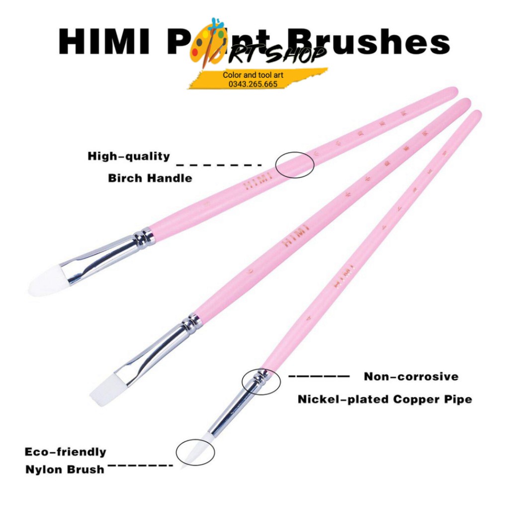 Bộ Cọ vẽ HIMI (3 cây)  Bộ cọ màu nước/gouache Tiểu Điểu Himi 3 cây - ART SHOP