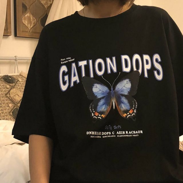 Áo thun tay lỡ % Hình thật phía sau Unisex bướm GATION DOPS