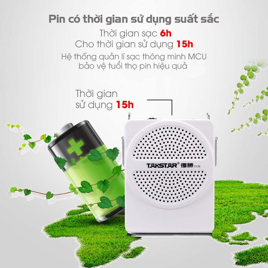 Máy trợ giảng TAKSTAR E126 sử dụng liên tục trong 10h, gọn nhẹ, loa trợ giảng chính hãng [BẢO HÀNH 1 NĂM]