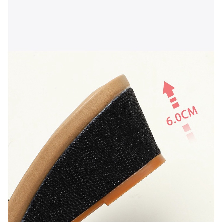 Dép đế xuồng quai ngang bản to chất da ánh kim, gót 6cm