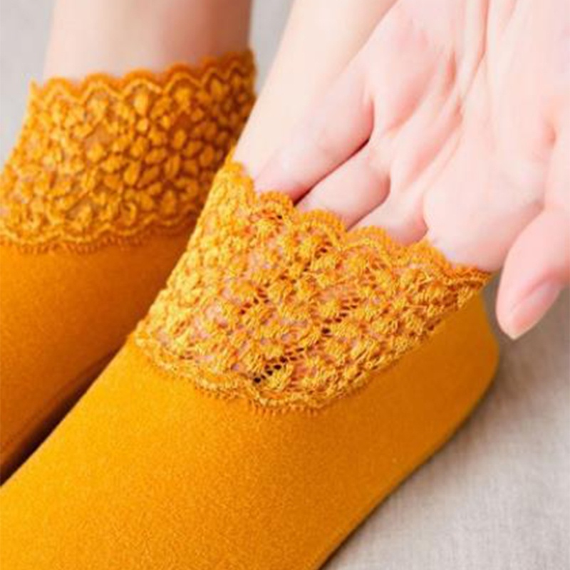 Xiangbao Vớ Nhung Giữ Ấm Mùa Đông Ghép Vải Ren Hoa Ngọt Ngào Không Trượt Cho Nữ