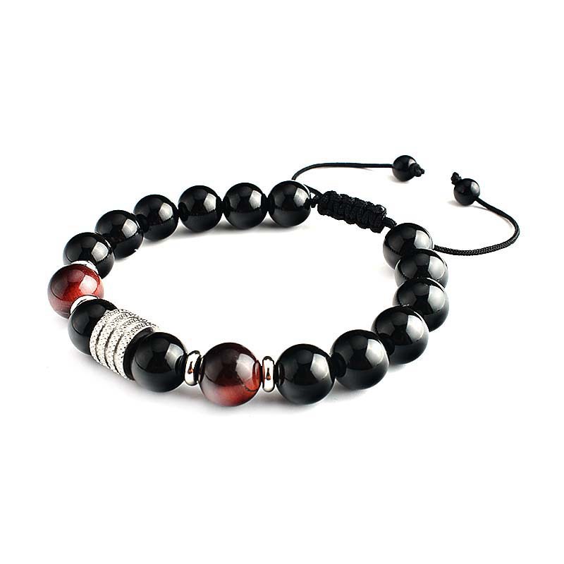 Vòng Tay Co Giãn Đính Đá Mắt Hổ Bằng Thép Không Gỉ 10MM